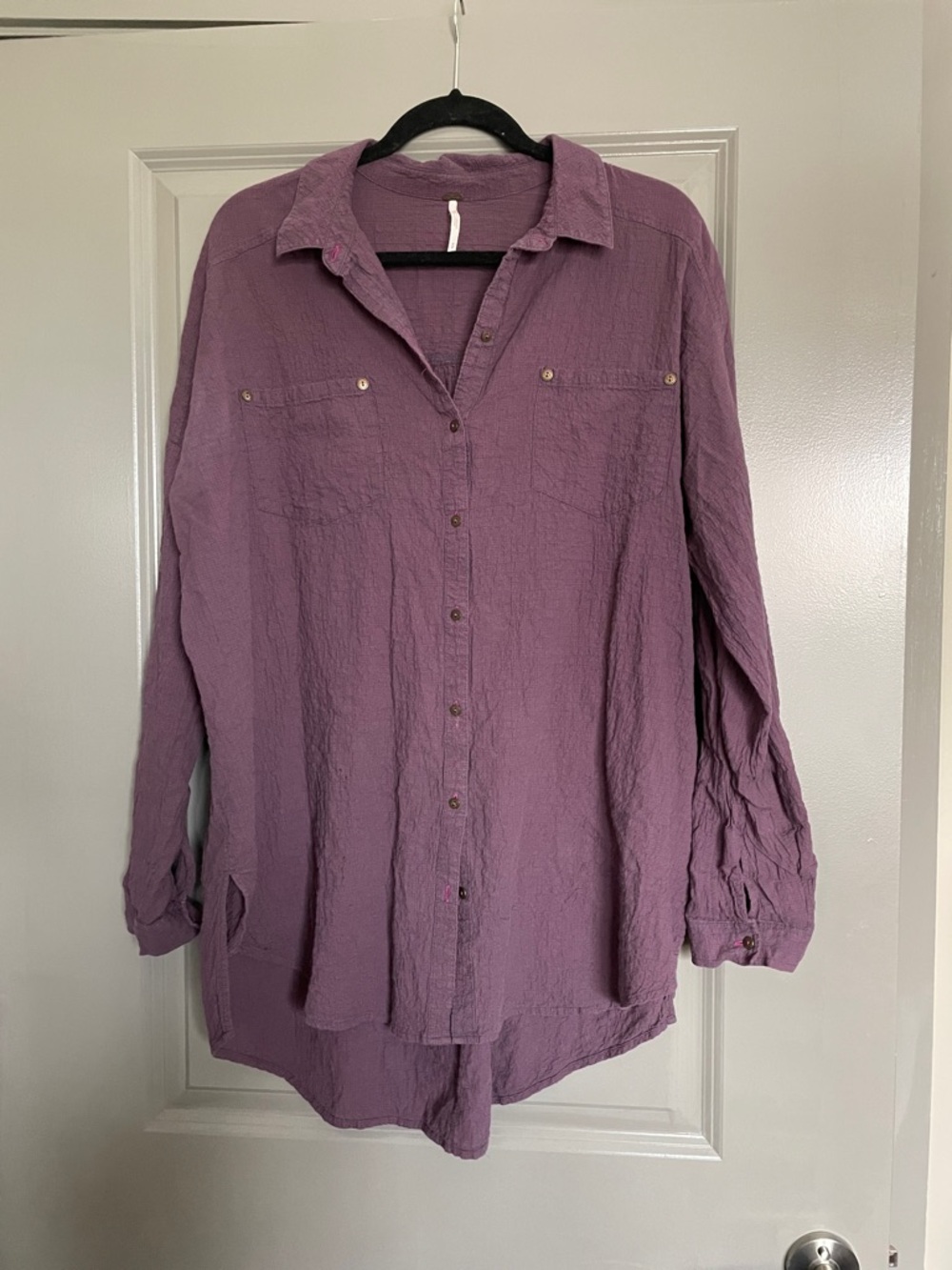Free People Plum with Pink Checkered Textured Button-Up Tunic